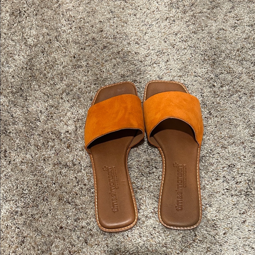Slide Sandals with Orange Suede Strap